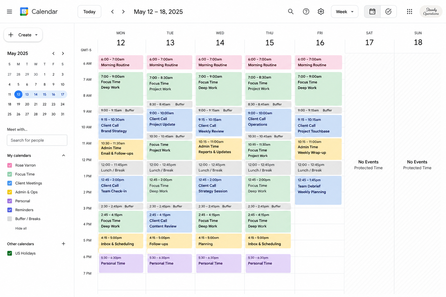 Color-coded weekly calendar screenshot