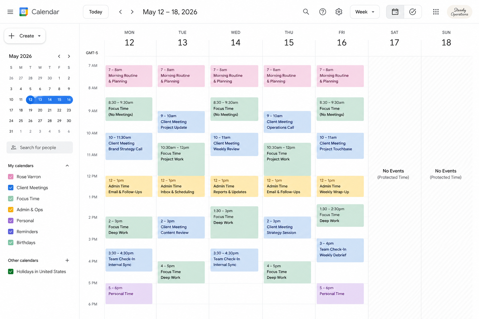 Sample weekly calendar view screenshot