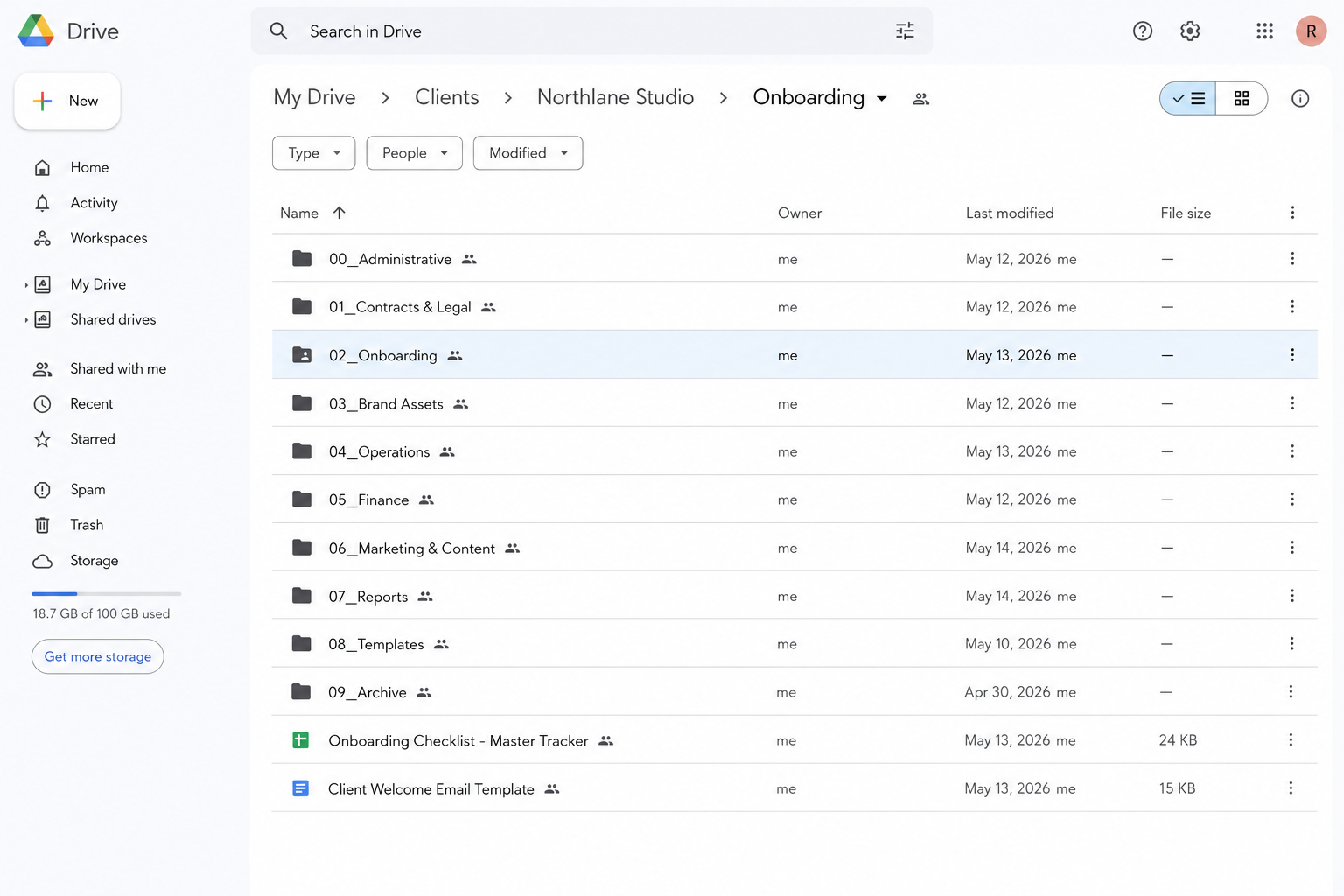 Google Drive folder structure screenshot
