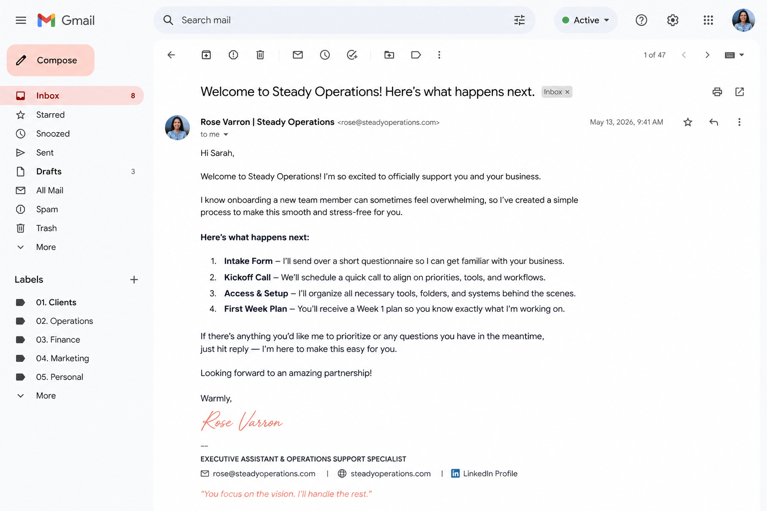 Welcome email template screenshot