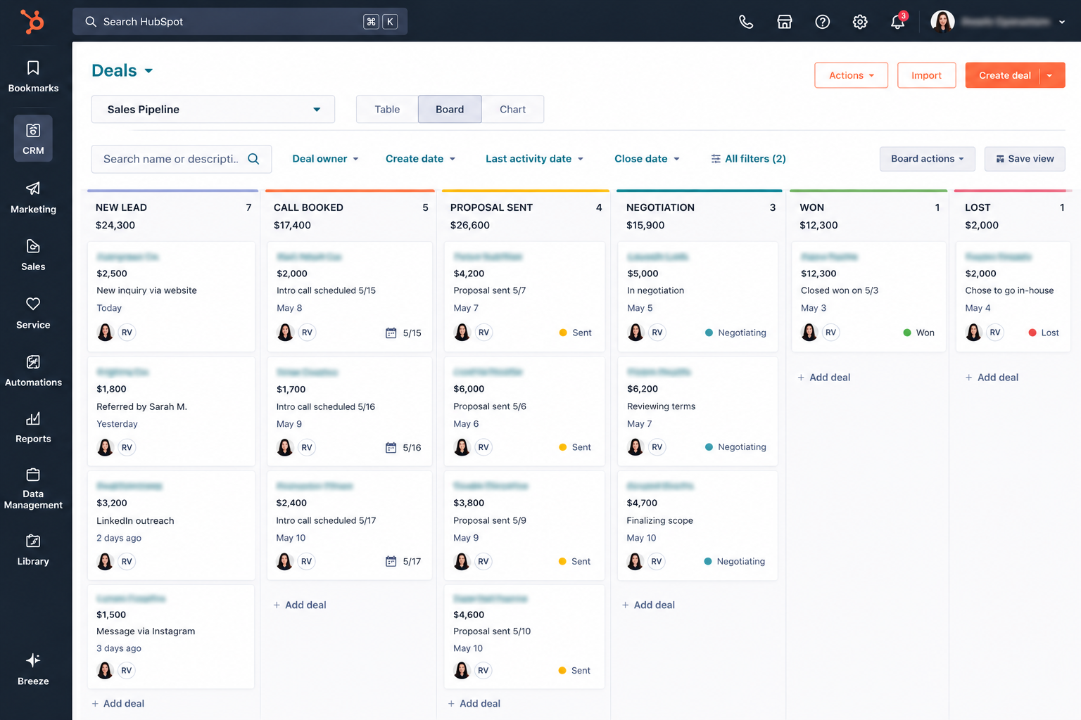 Pipeline kanban view screenshot